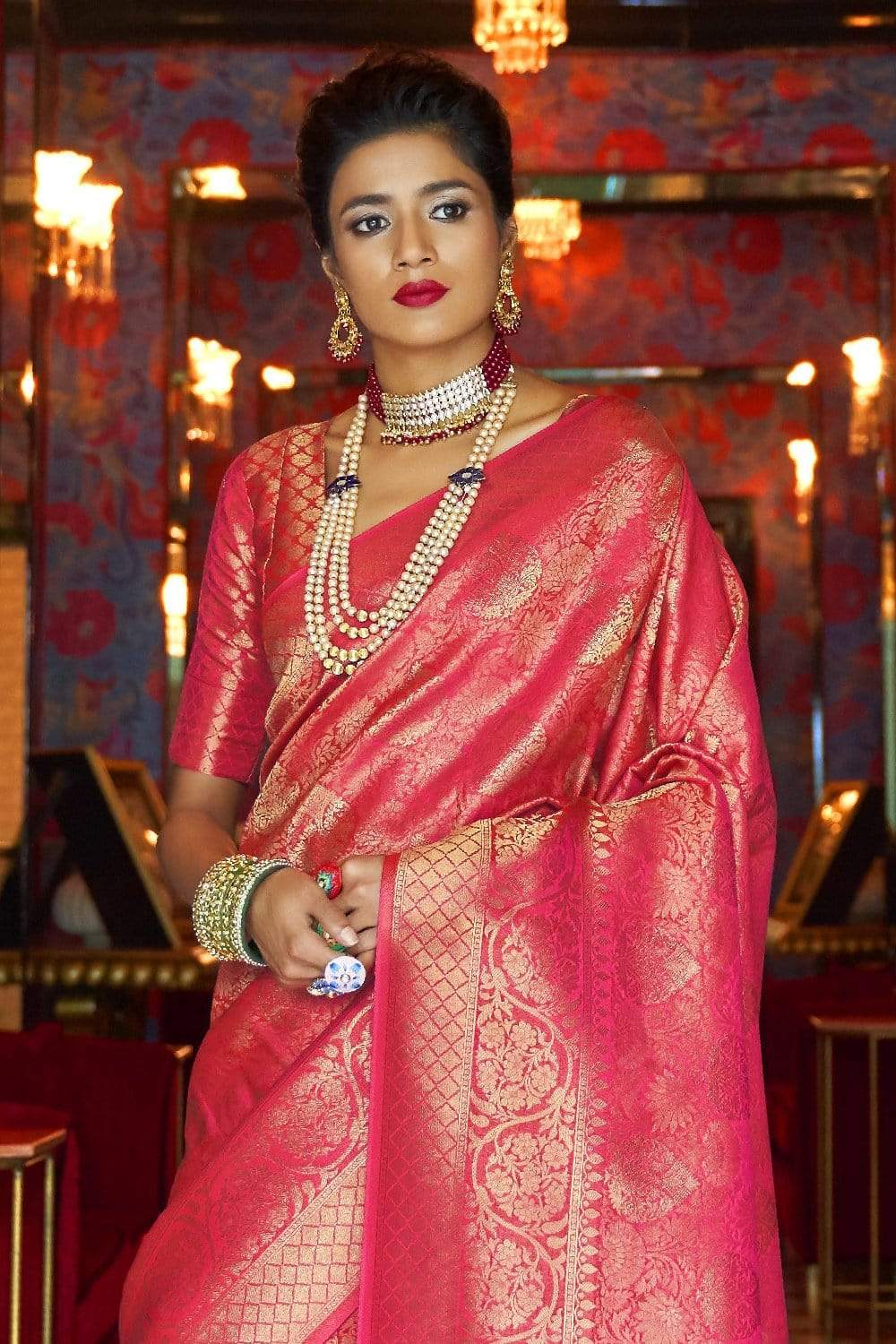 rose pink handcrafted kanjivaram saree 3