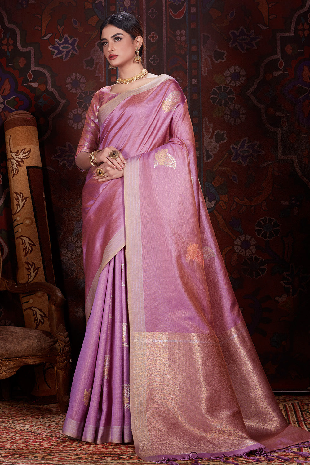 taffy purple zari beautiful south silk saree 3