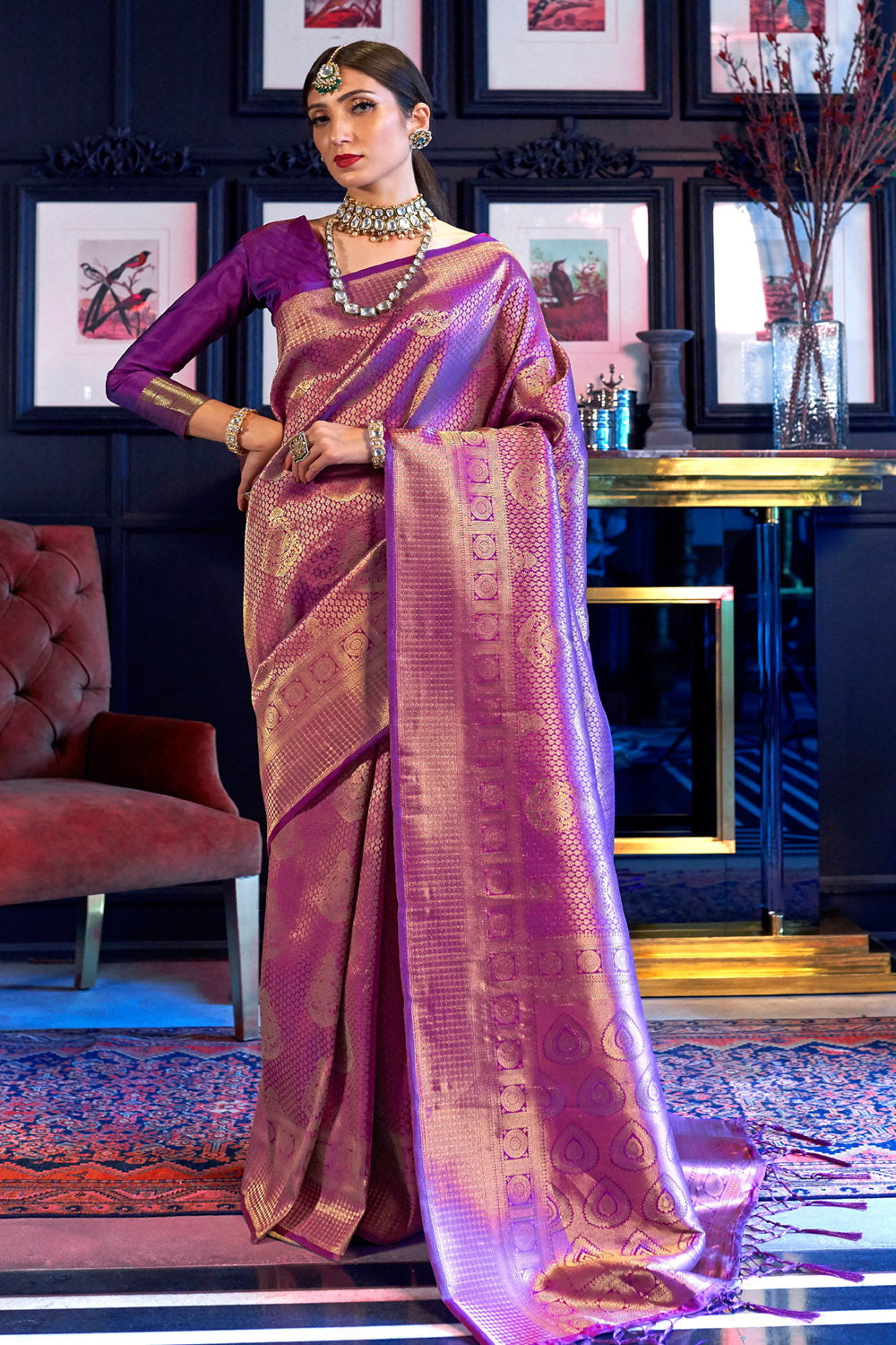 royal purple kanjivaram saree 3