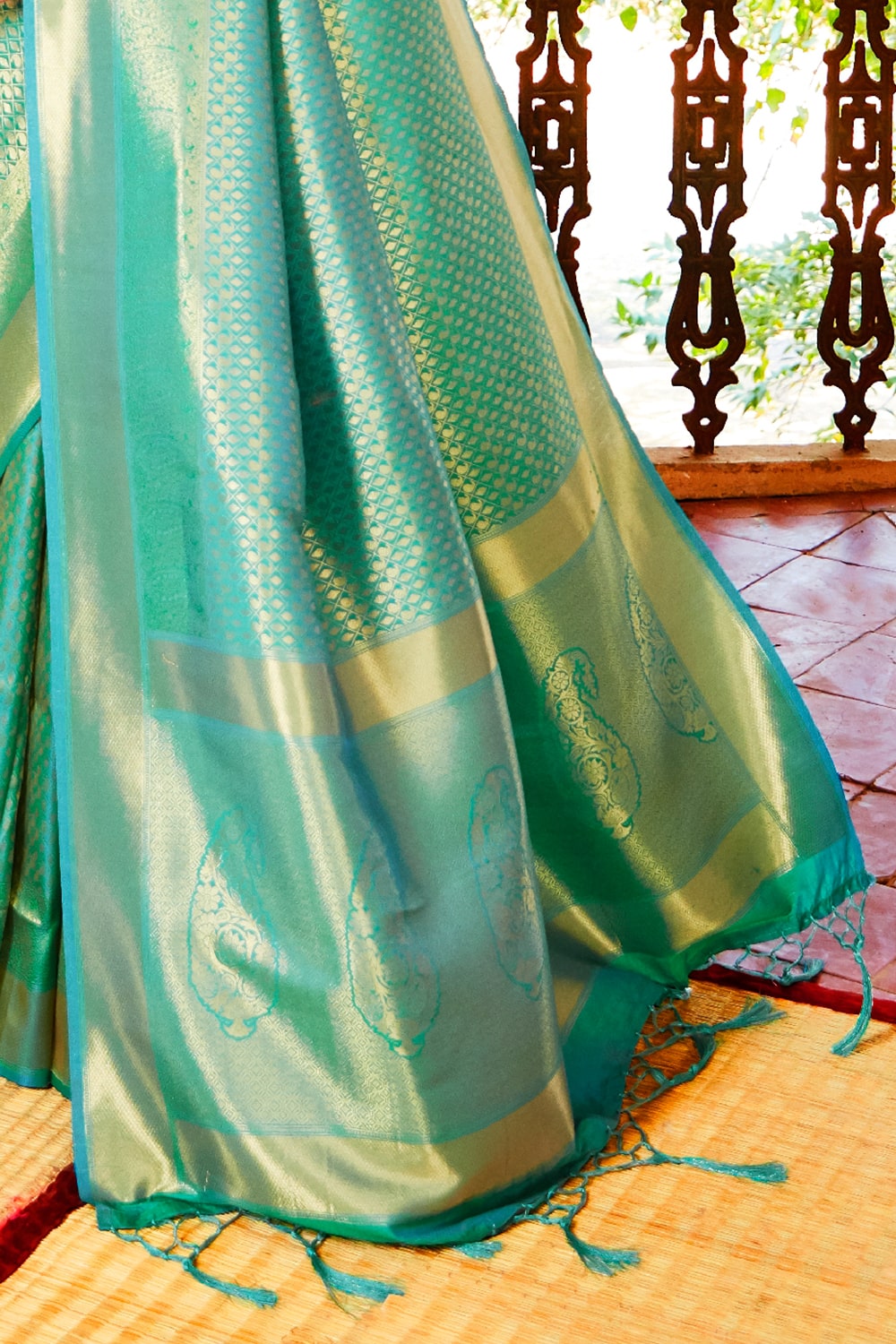 aquamarine blue zari kanjivaram saree 2