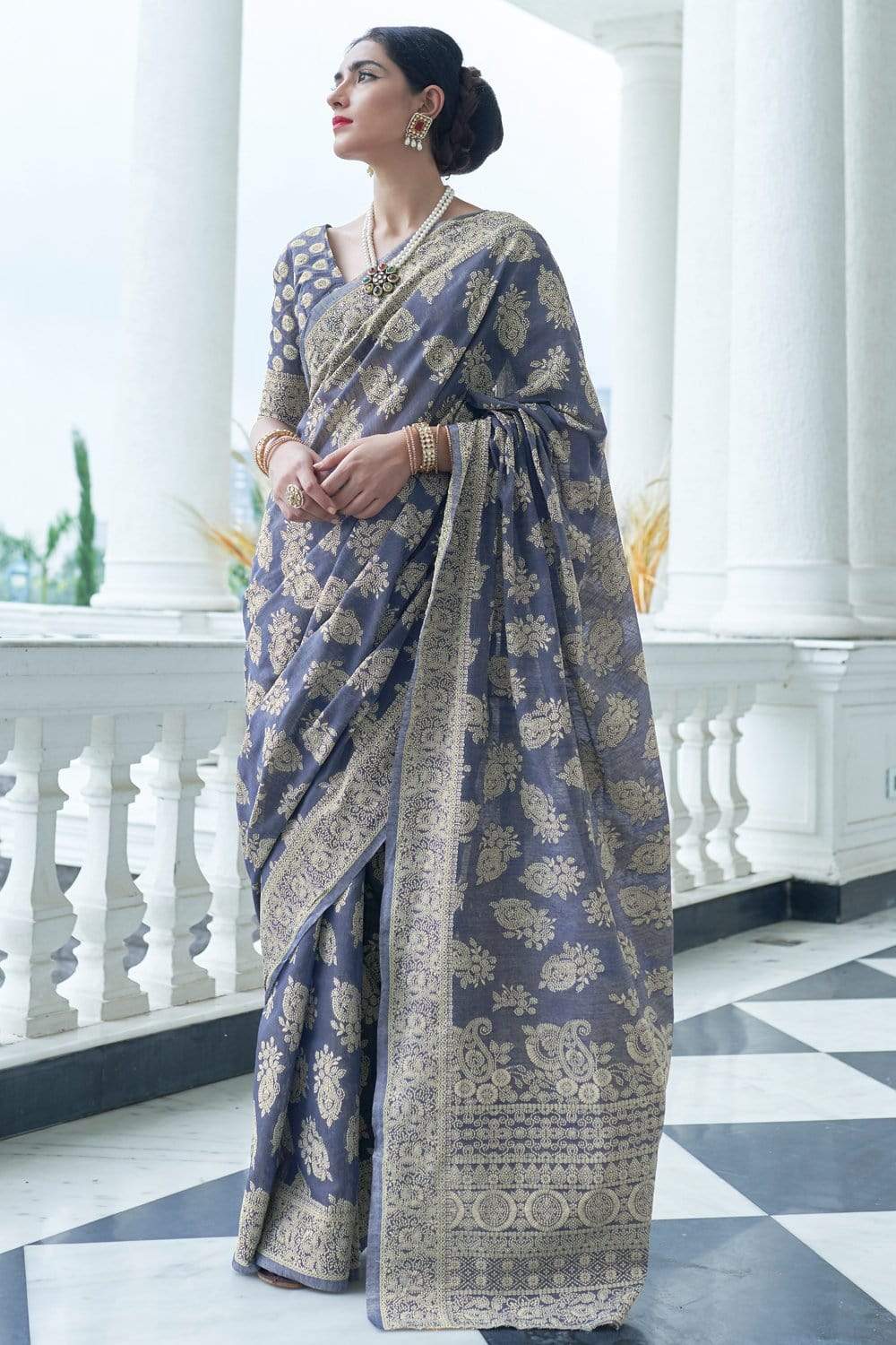 pewter grey cotton saree 3