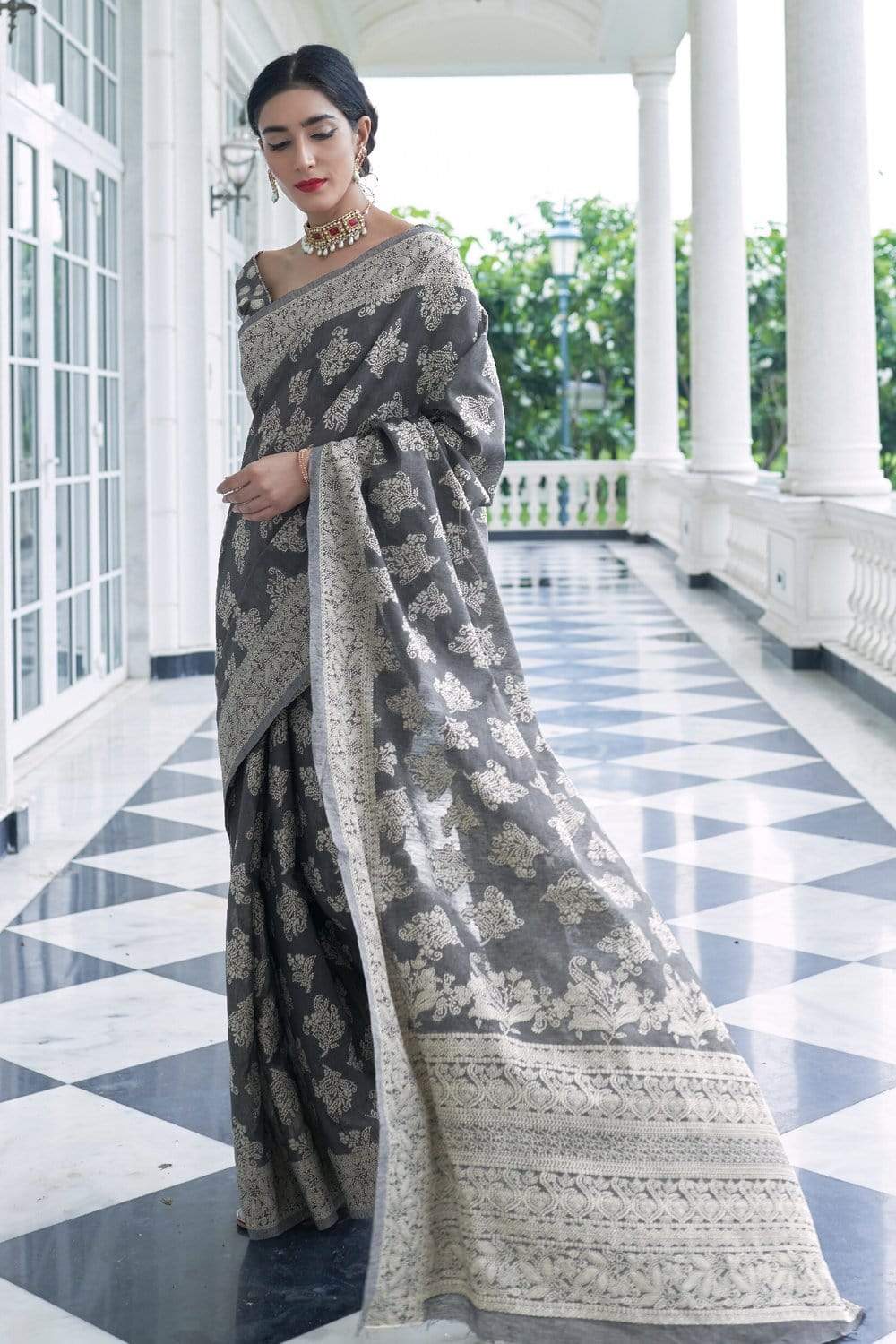 porpoise grey cotton saree 3