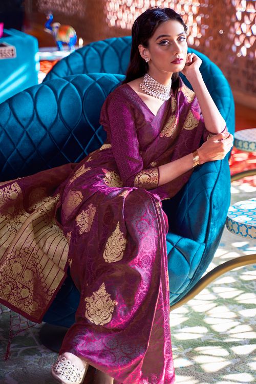 sangria purple banarasi chanderi saree 4