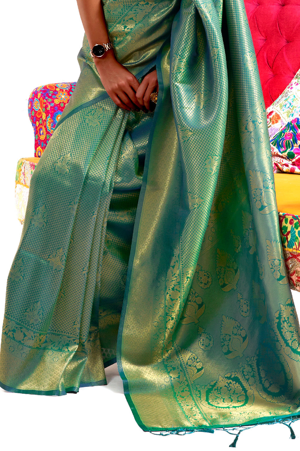 cadmium green kanjivaram saree 2
