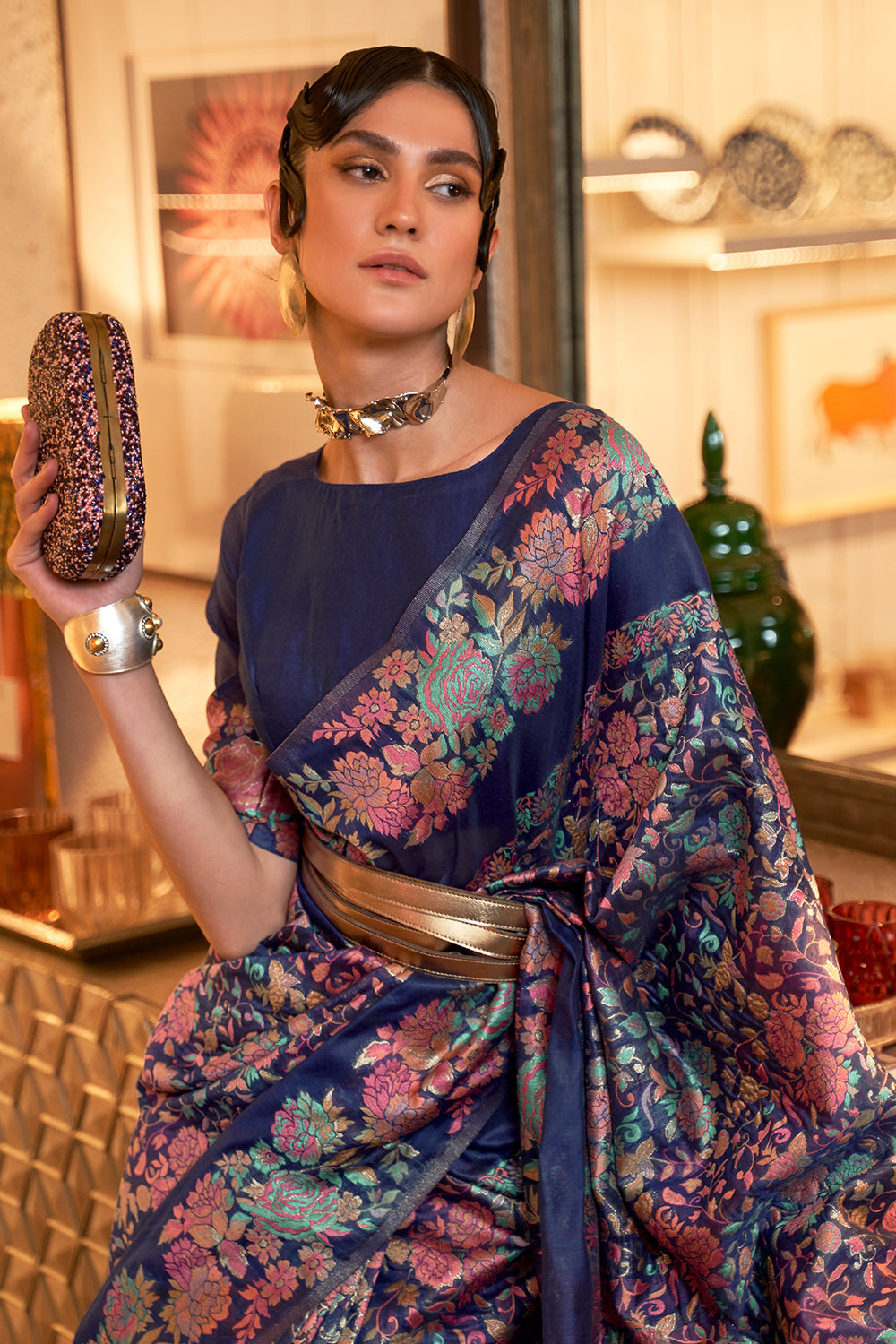 sapphire blue pashmina saree 4