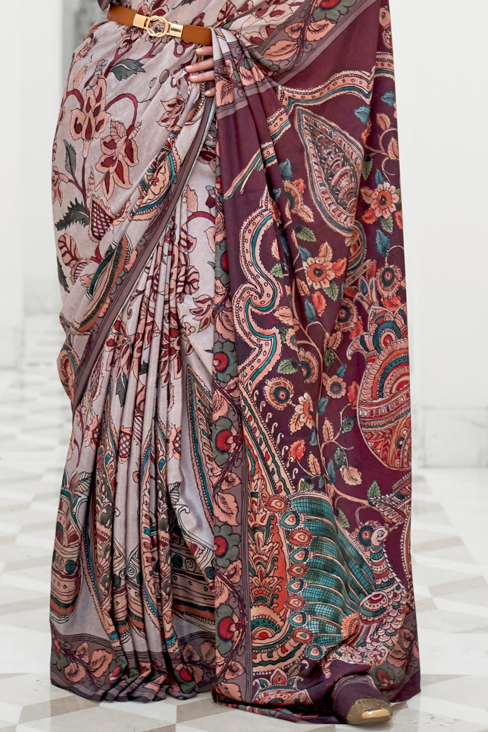 fossil grey satin saree 1 4