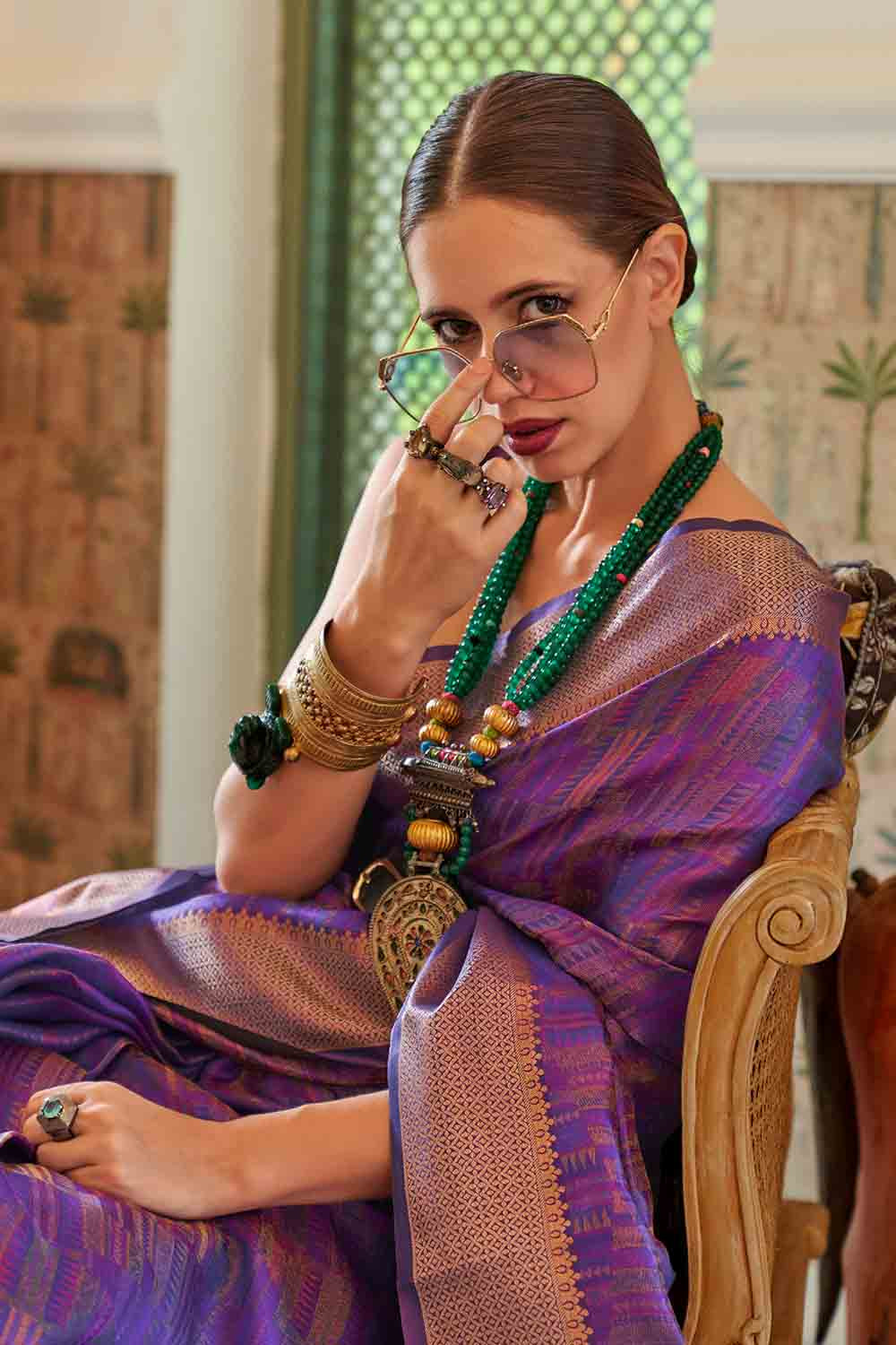 silk cut purple organza saree 5