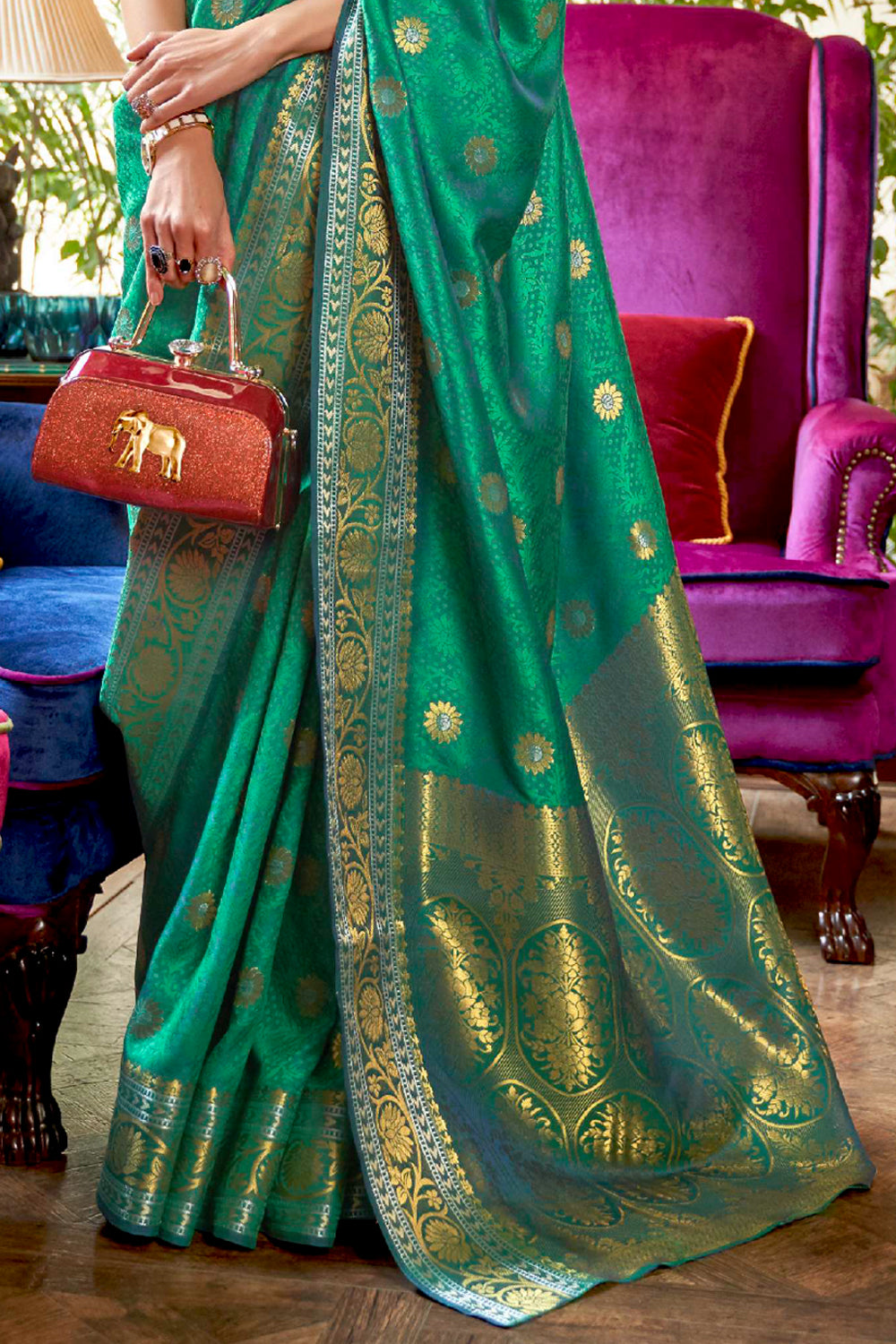 turquoise blue kanjivaram saree 2 5