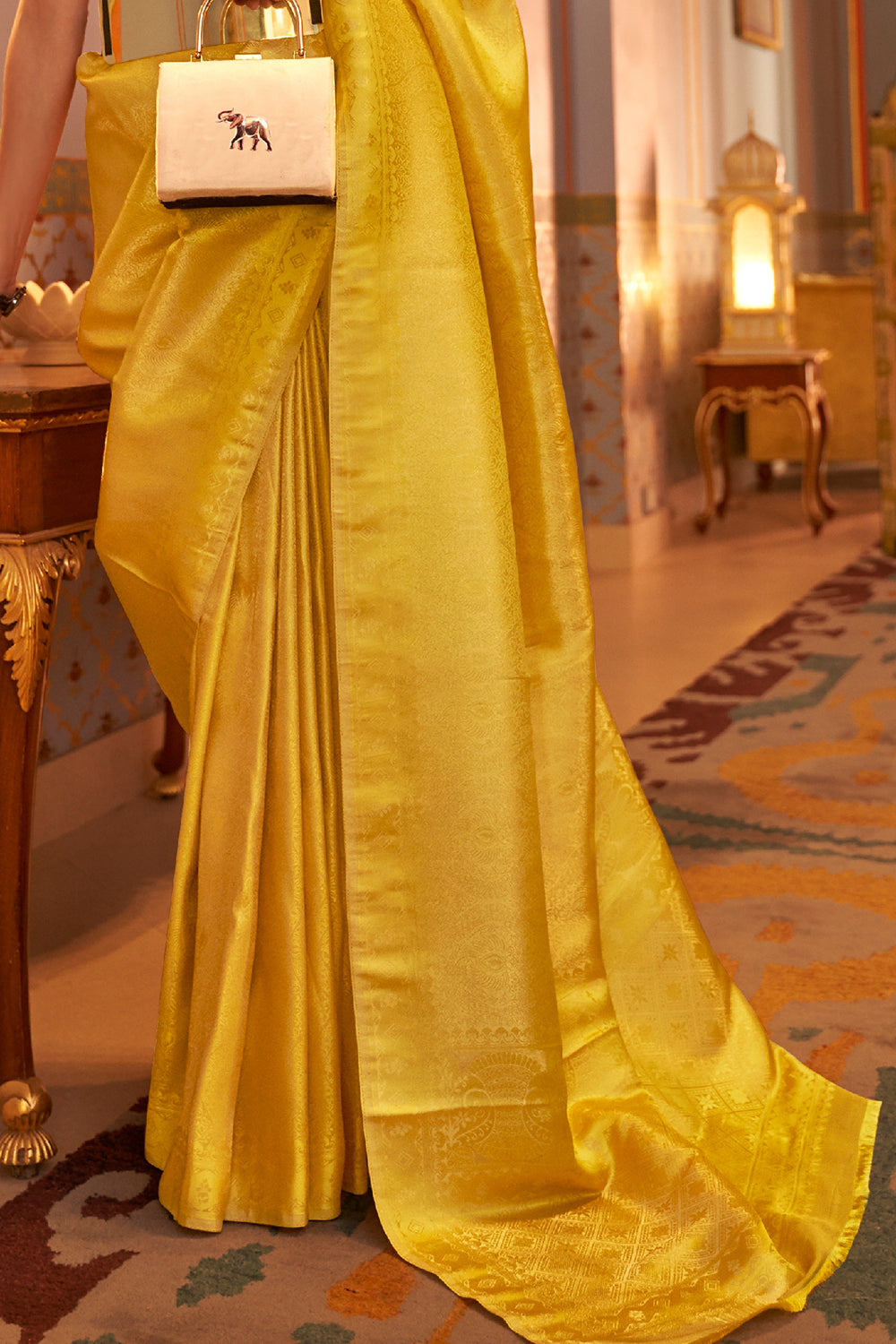 butter yellow kanjivaram saree 1 4