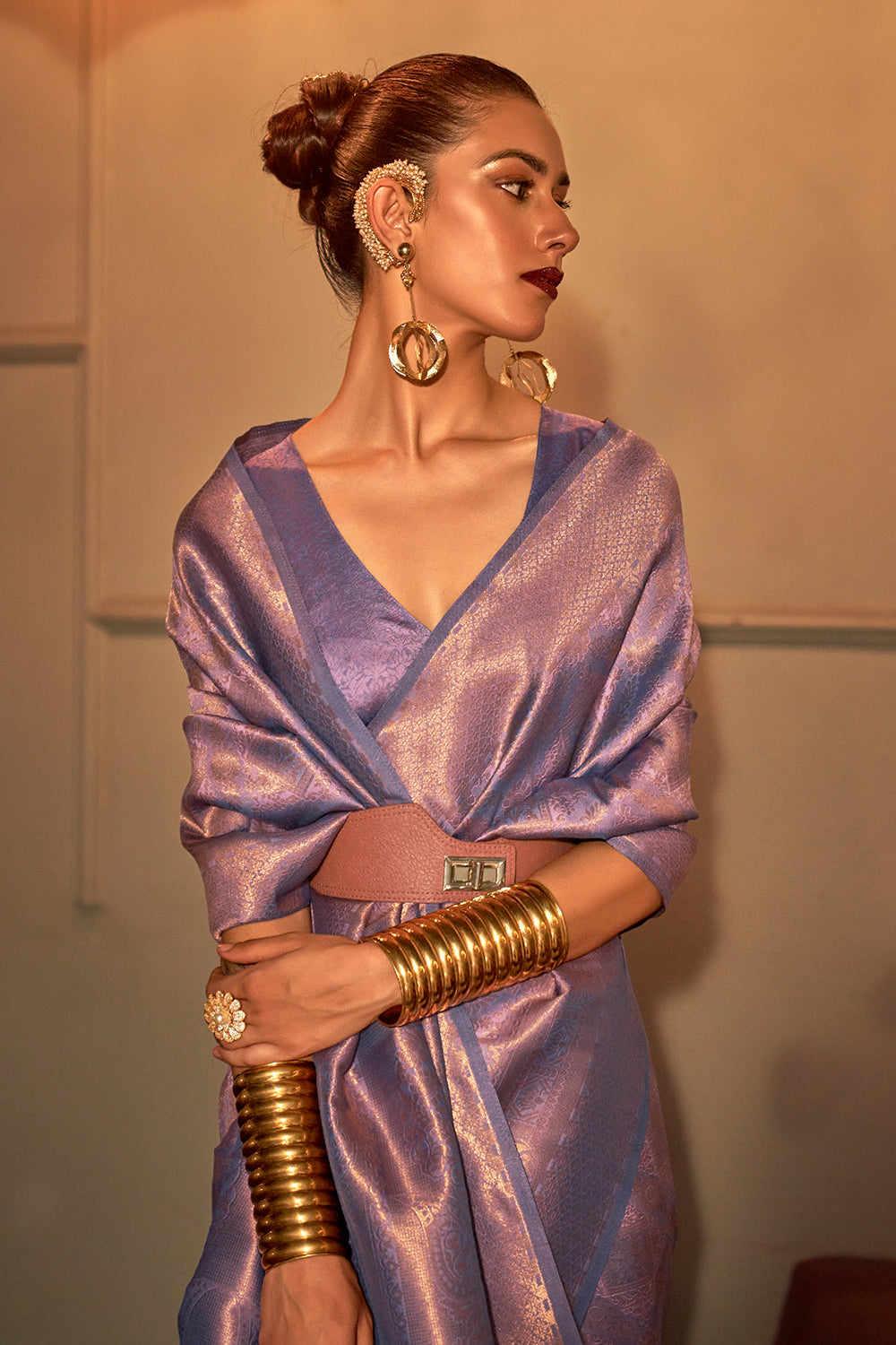 pastel purple kanjivaram silk saree 4