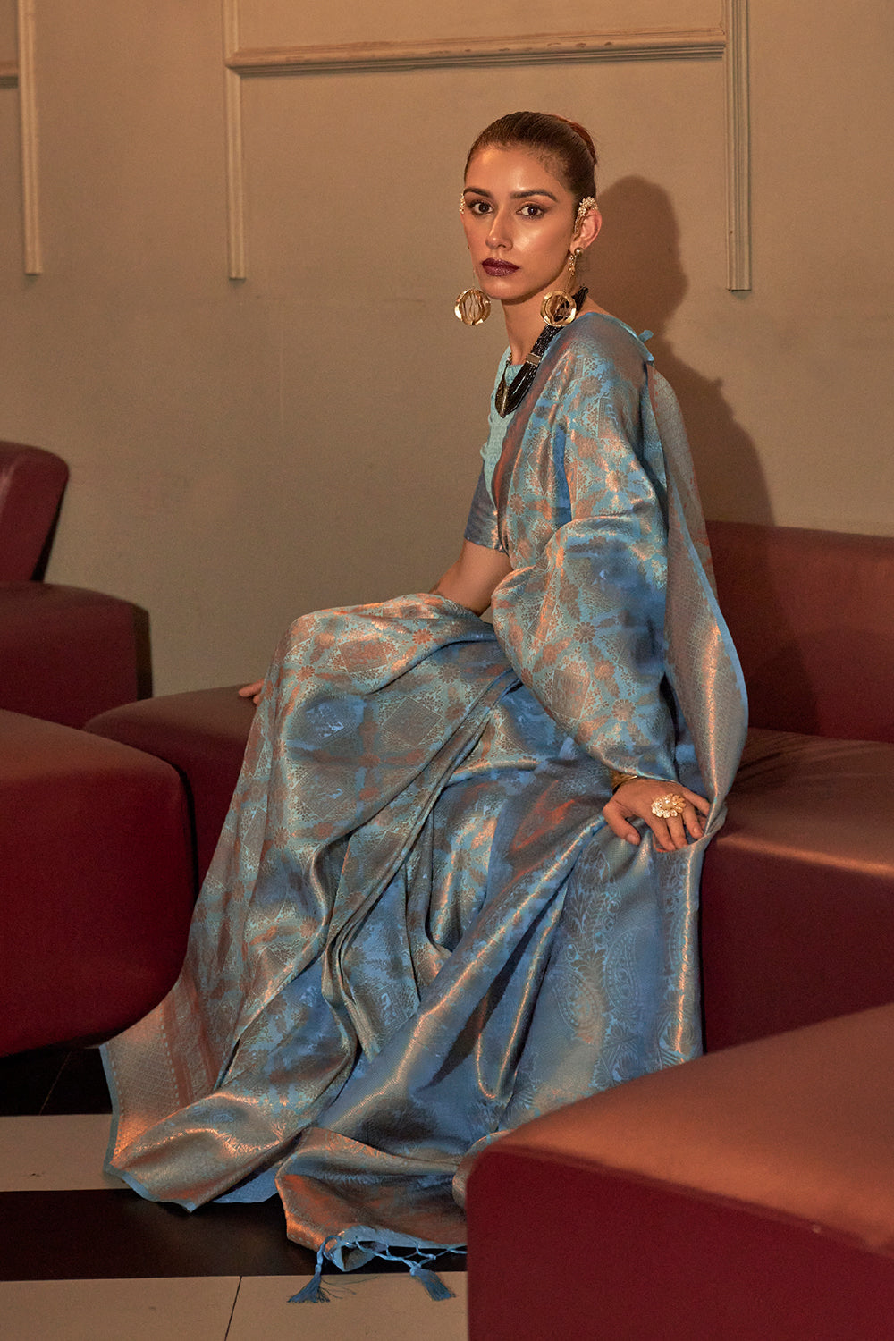 steel blue kanjivaram silk saree 4