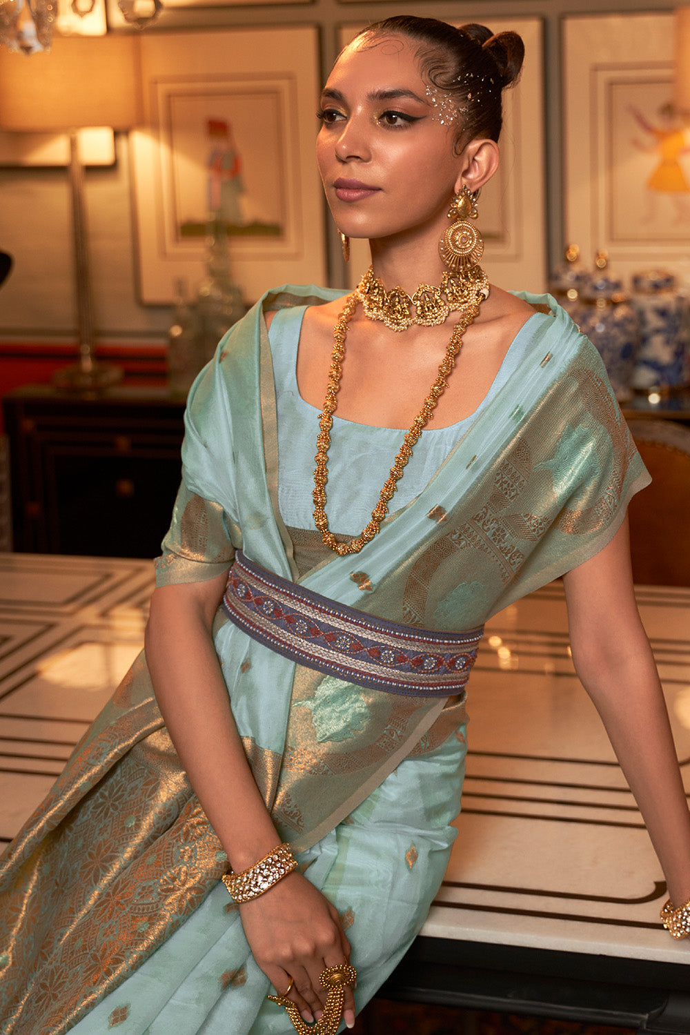 middle blue organza saree 4