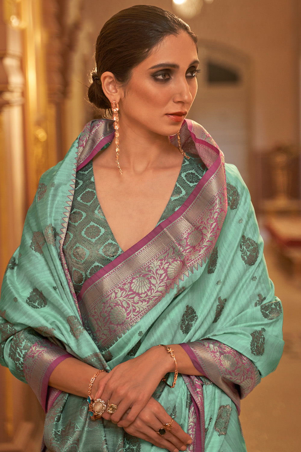 seafoam green cotton saree 4