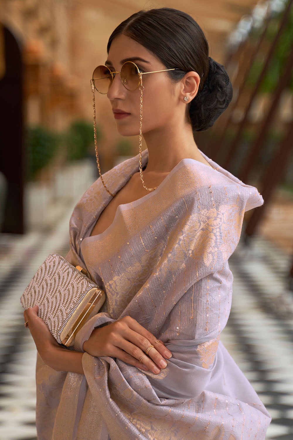 light mauve purple banarasi saree 4