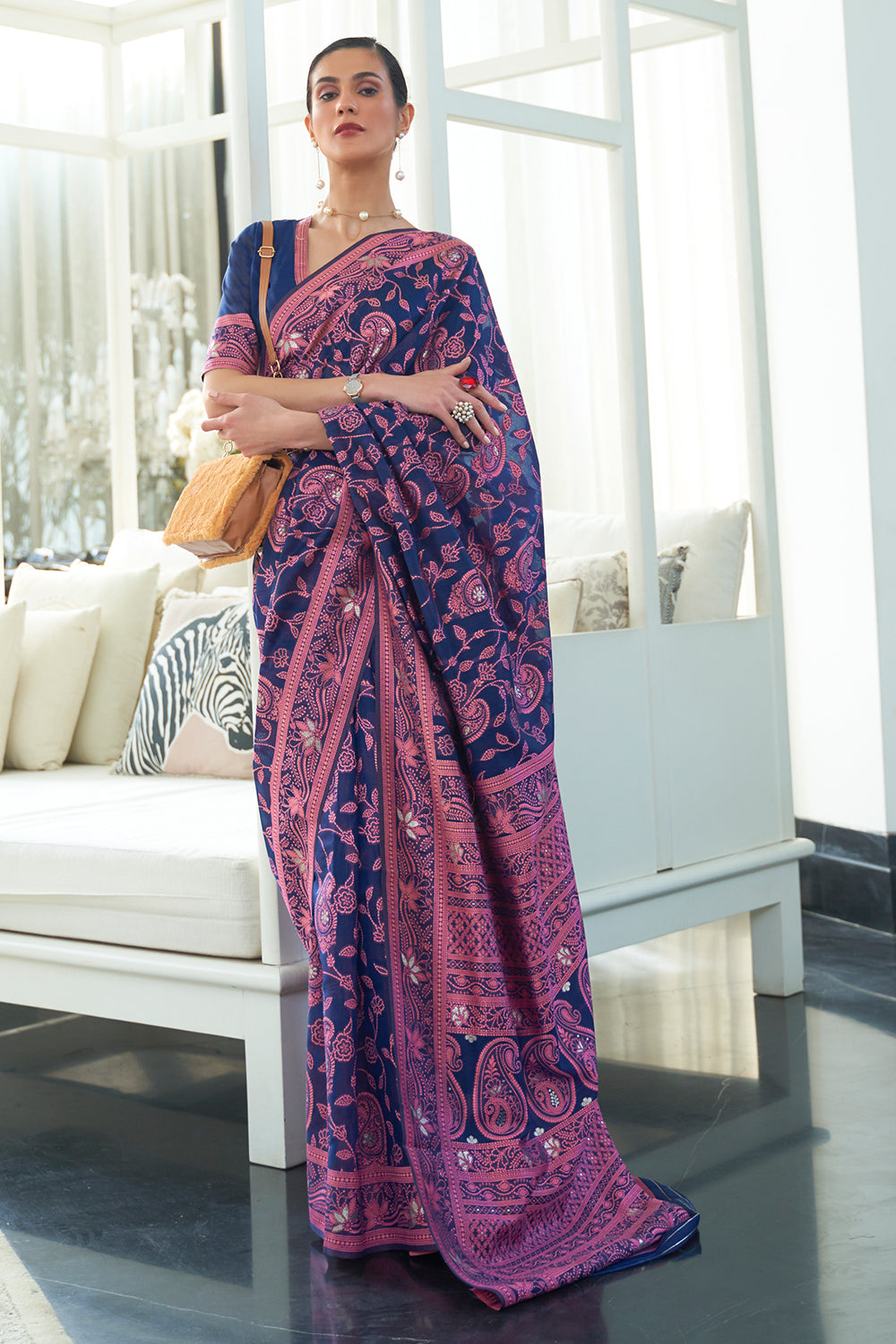 indigo blue chikankari saree 4