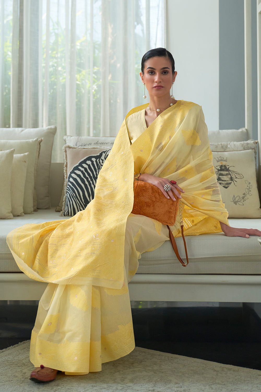 daisy yellow chikankari saree 4