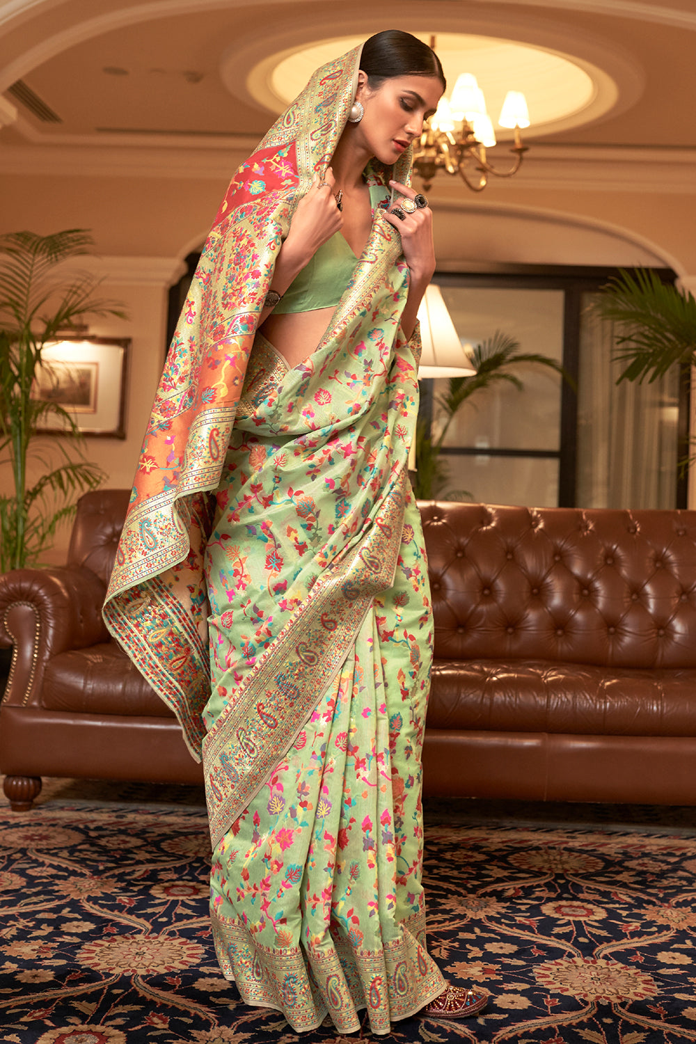 pistachio green pashmina saree 4