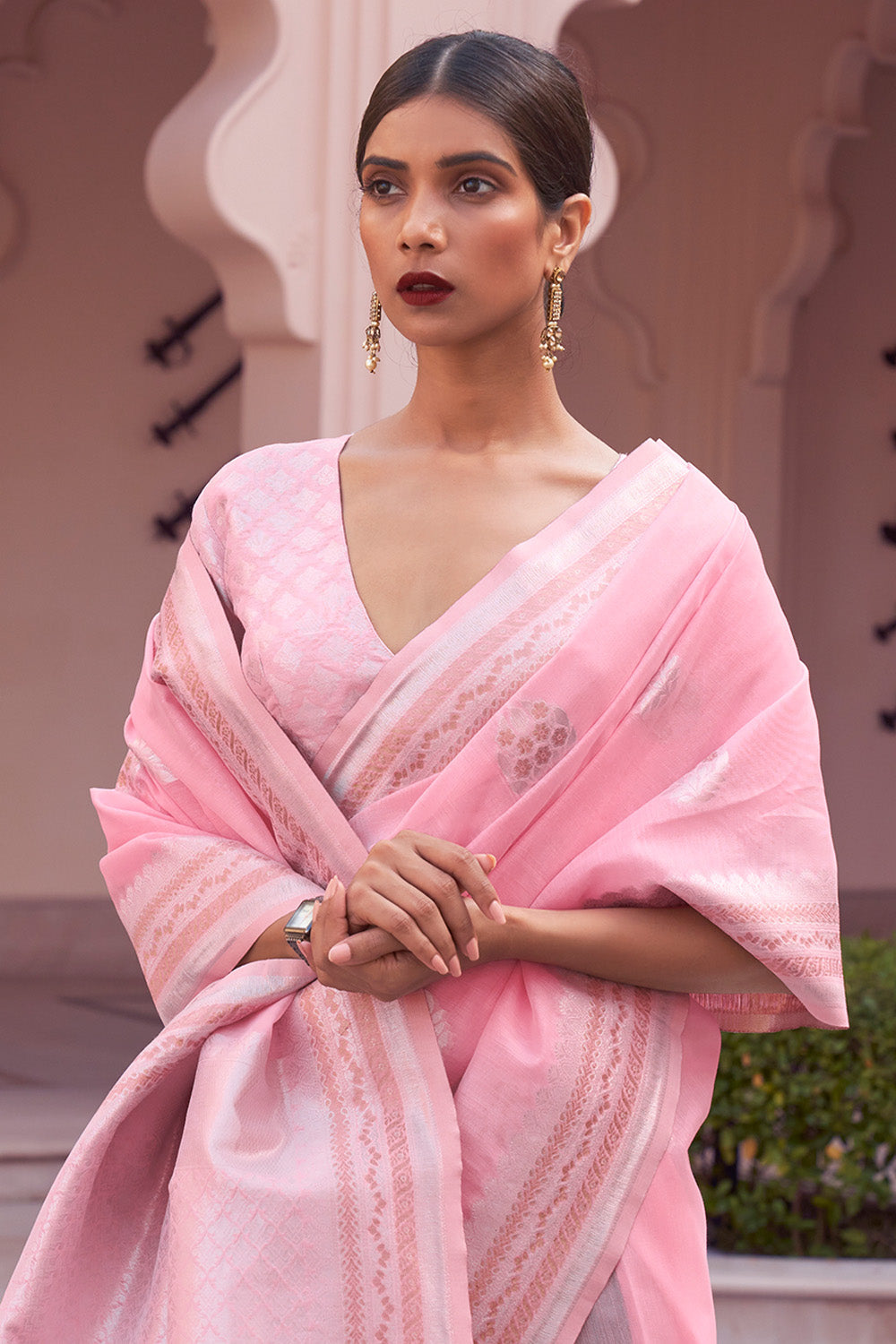 light pink linen saree 1 4
