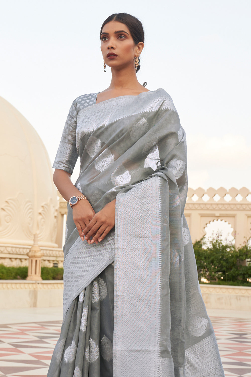 ash grey linen saree 3 3