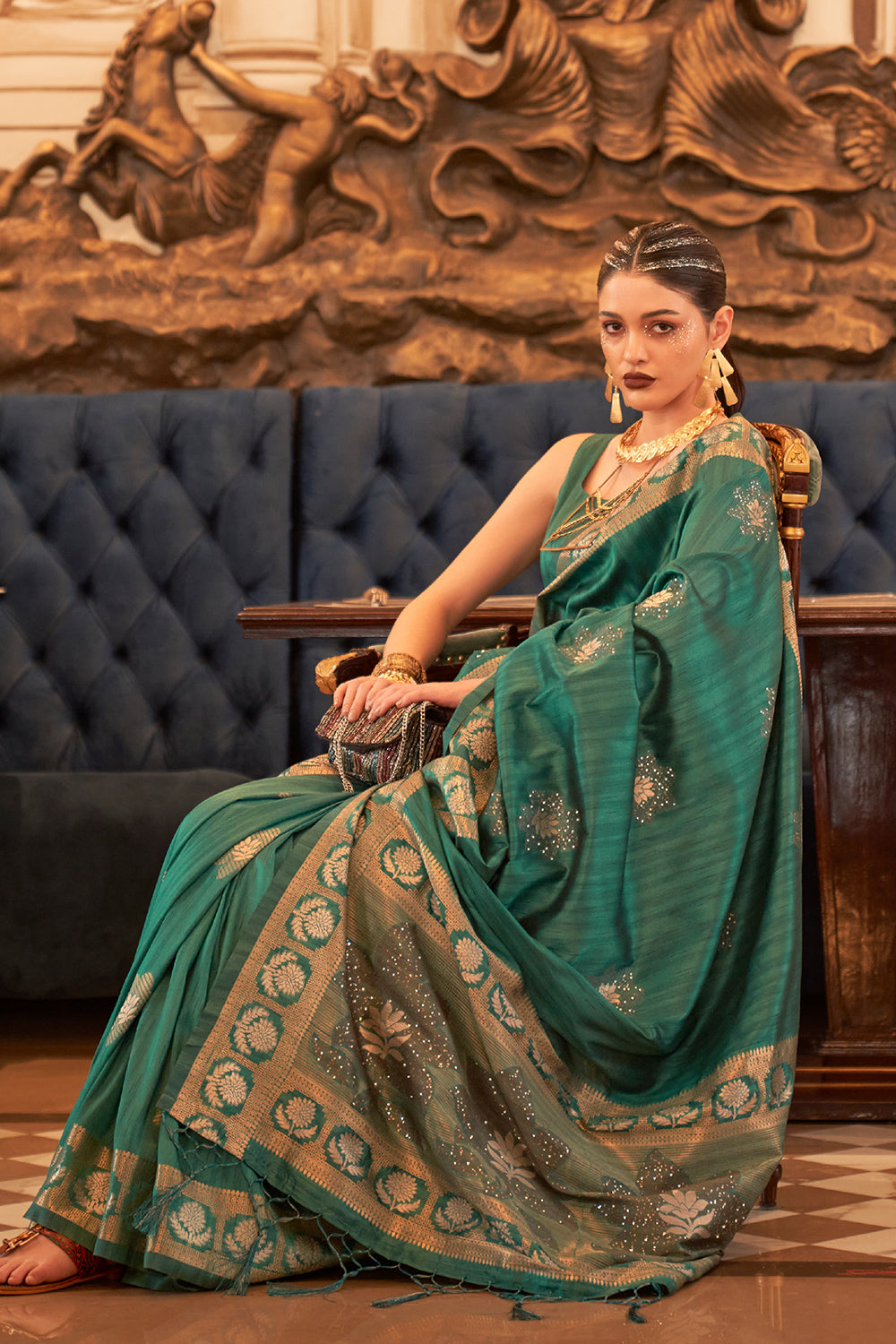 castleton green tusser silk saree 4