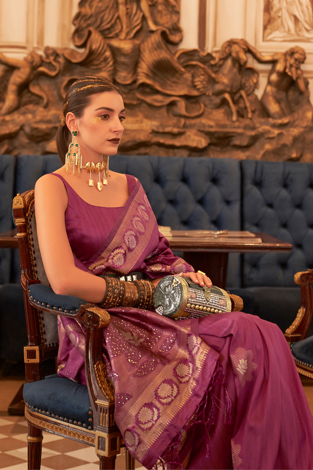 imperial purple tusser silk saree 4