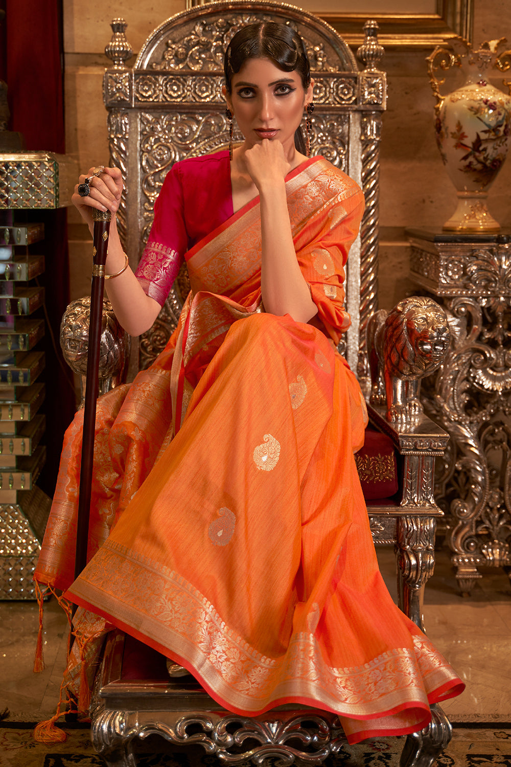 carrot orange silk saree 4