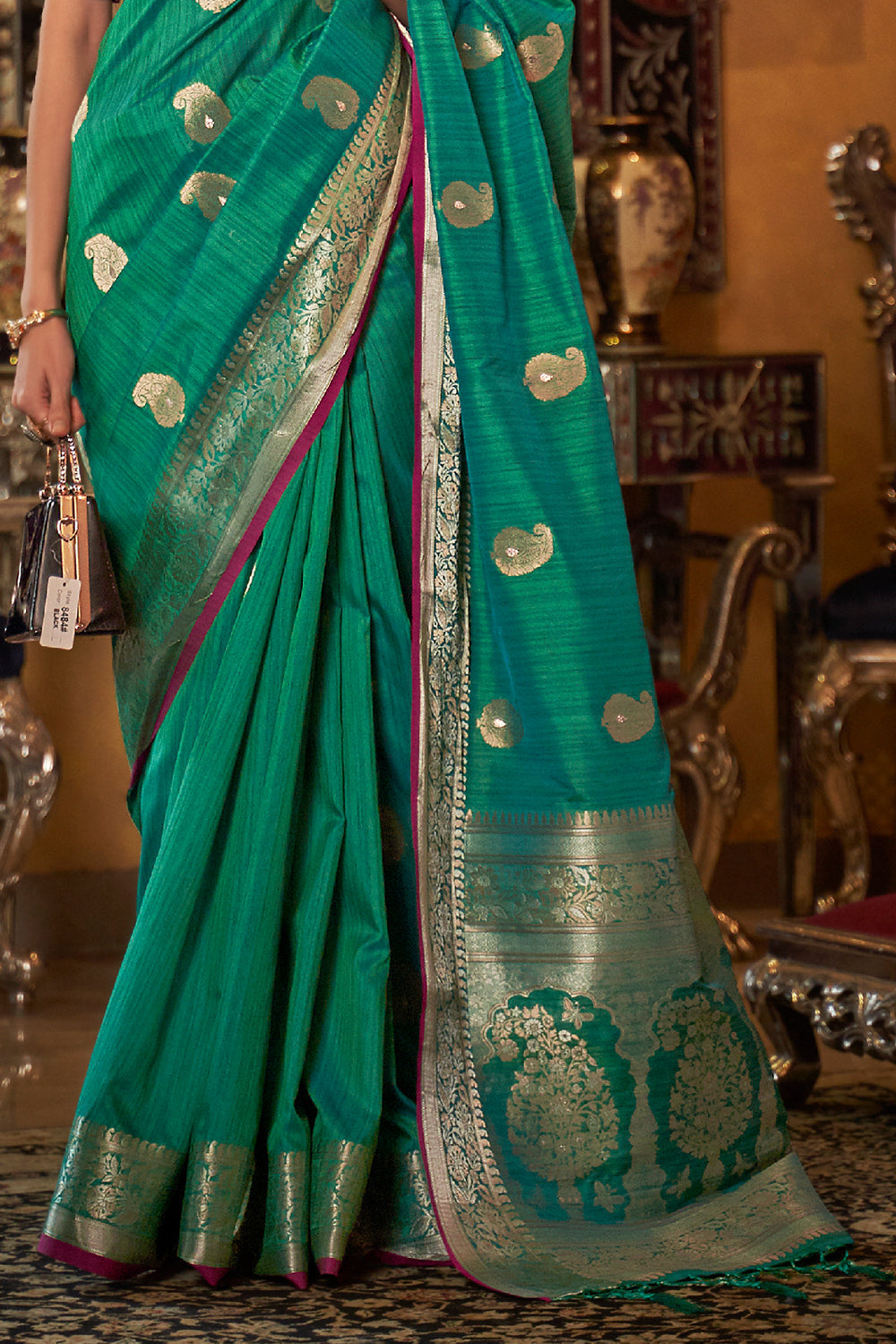 pine green silk saree 1 4