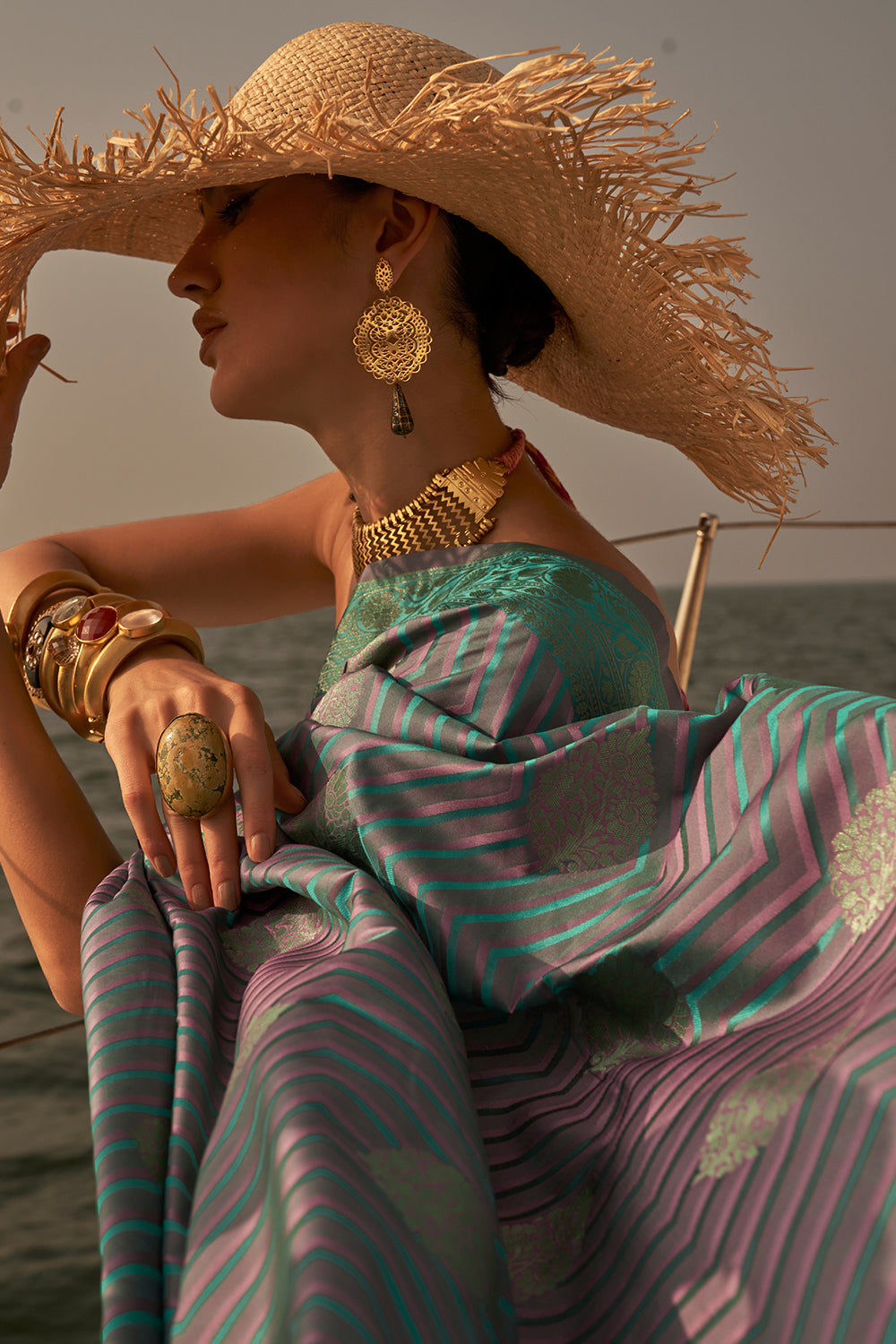 pine green satin saree 4