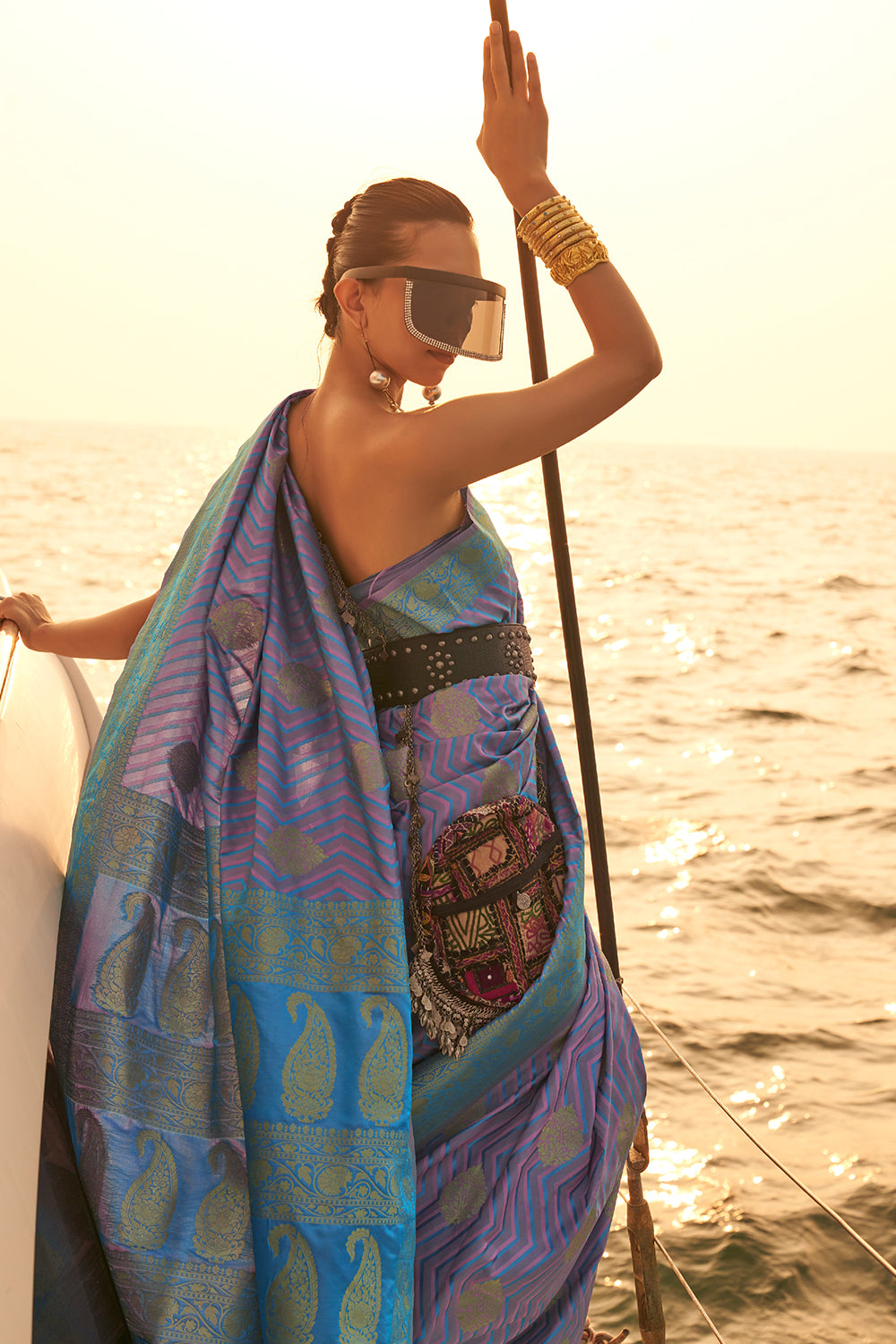 periwinkle purple satin saree 4