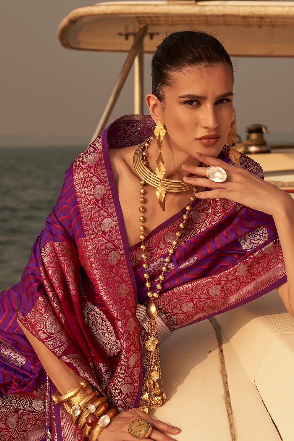 mulberry purple satin saree 4