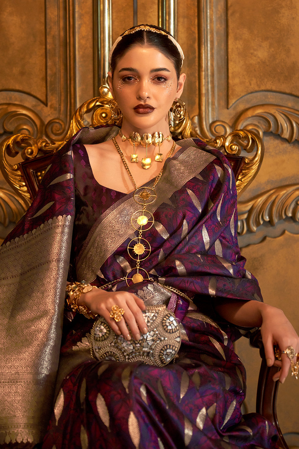 raisin purple satin saree 4