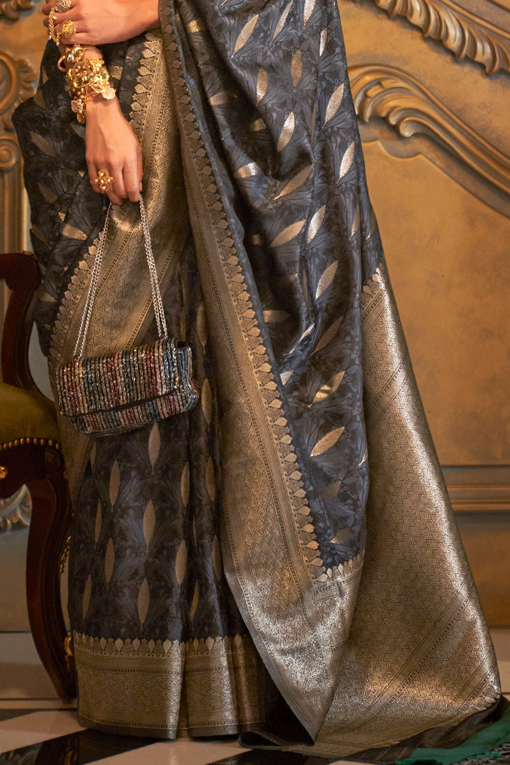 steel grey satin saree 2 4