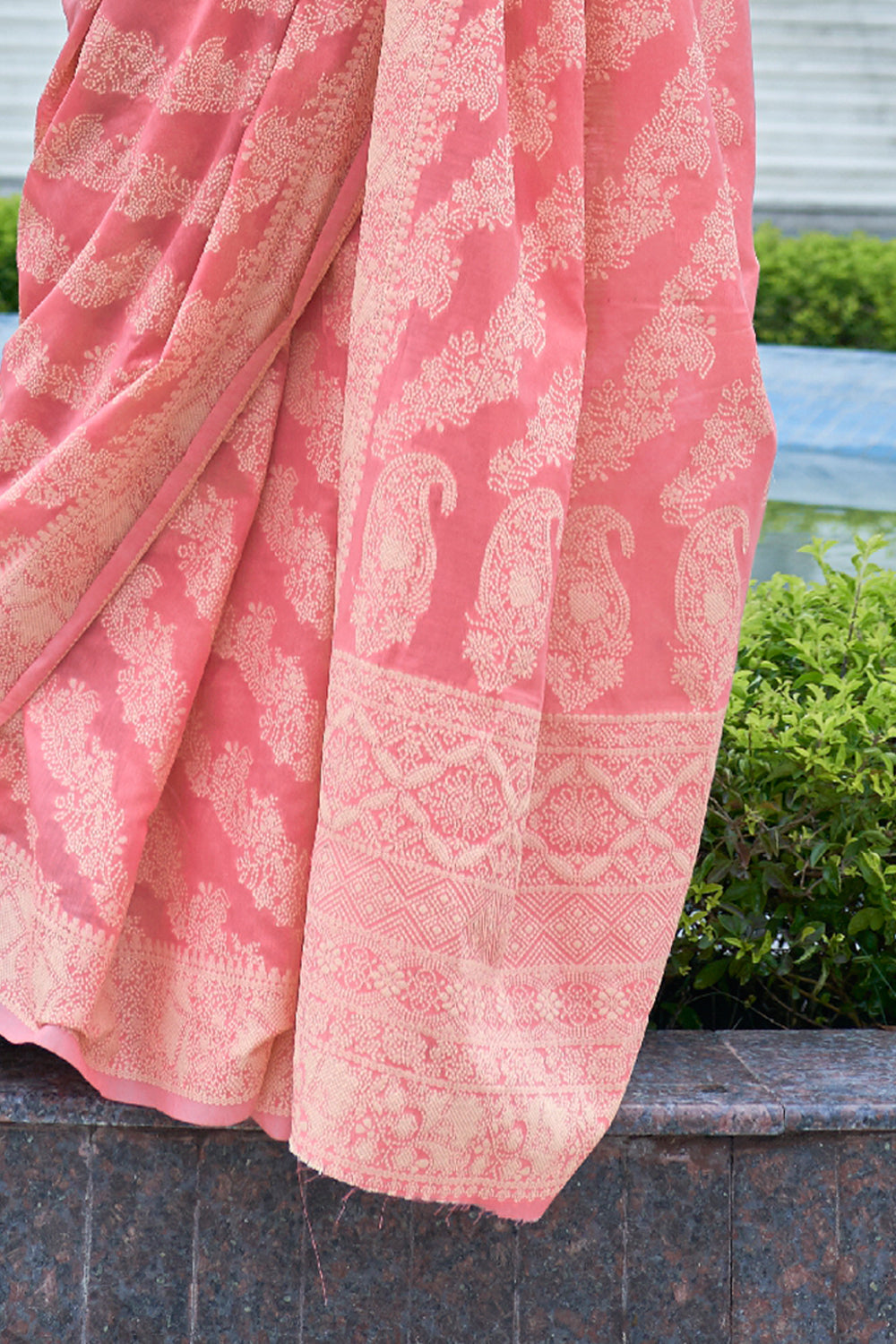 coral pink cotton saree 2 3