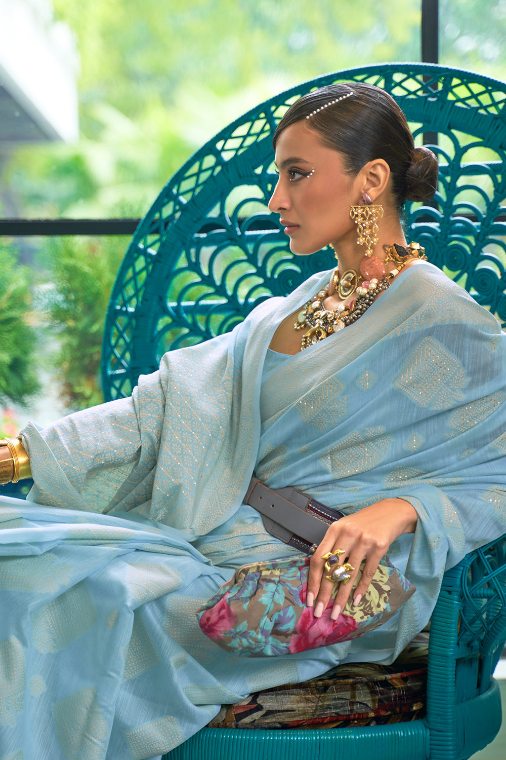 sky blue chikankari saree 4