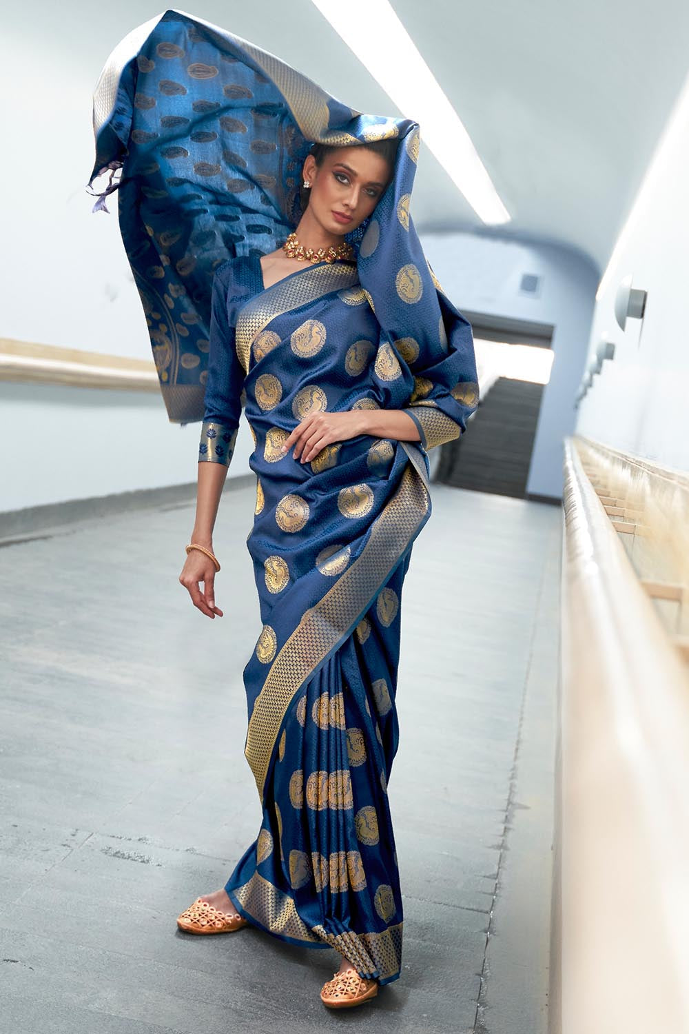 prussian blue banarasi saree 4