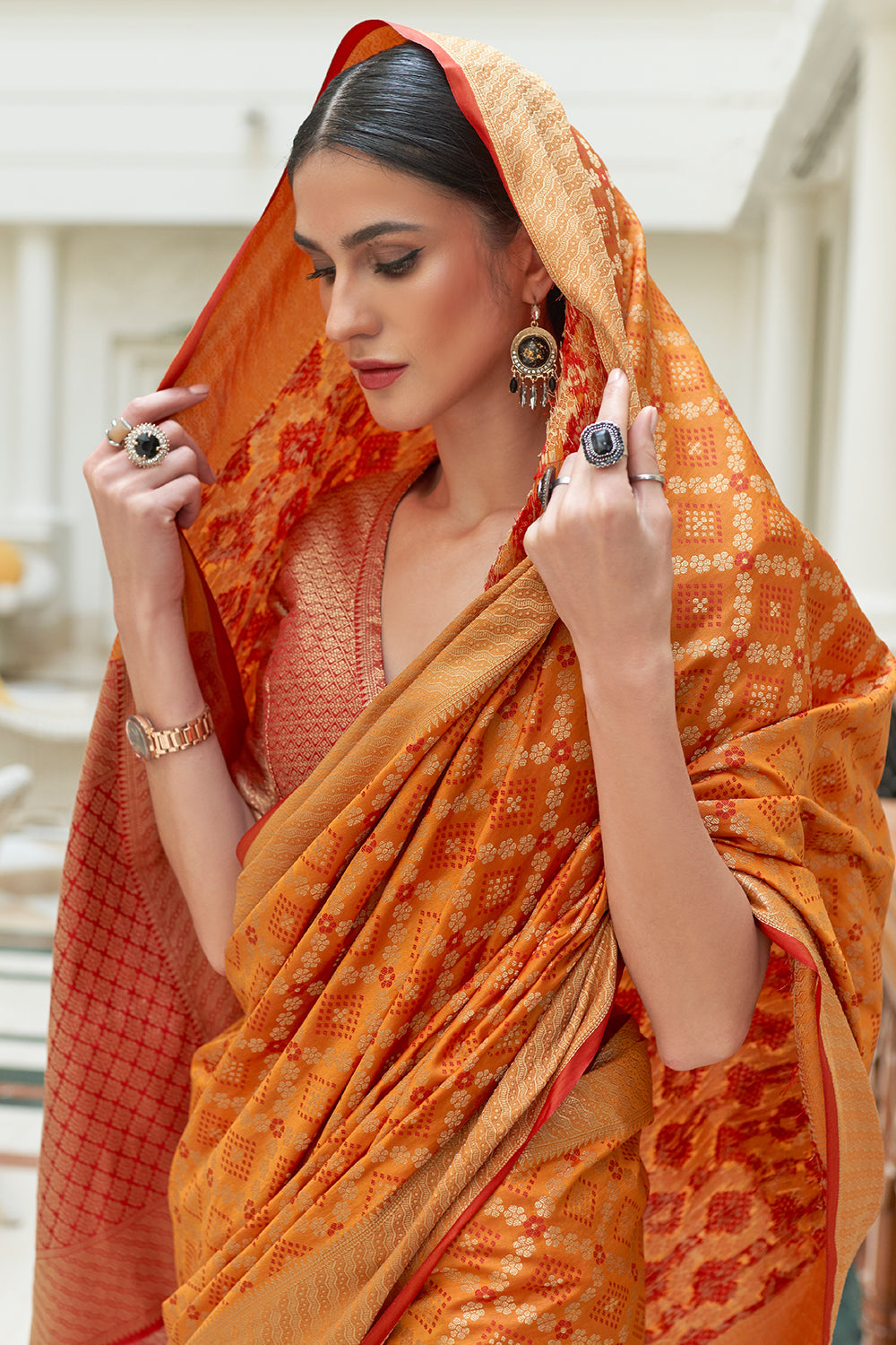 fire orange patola saree 4