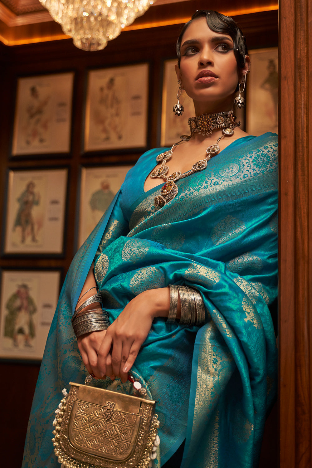 pacific blue kanjivaram saree 4