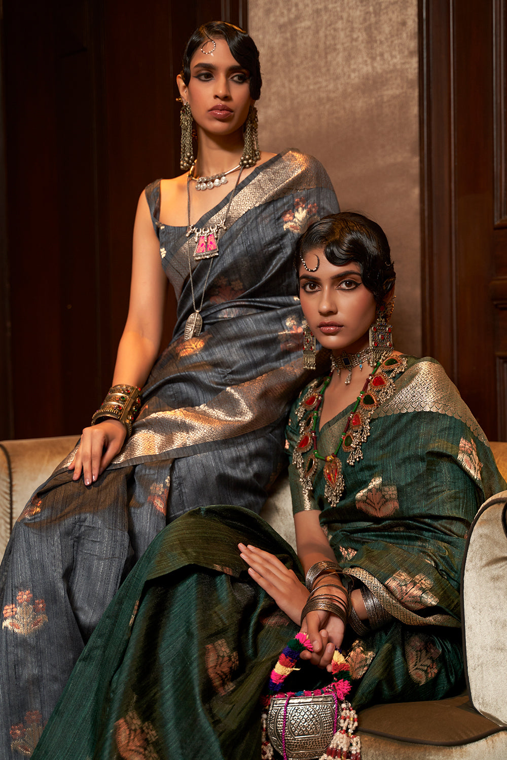 forest green silk saree 5