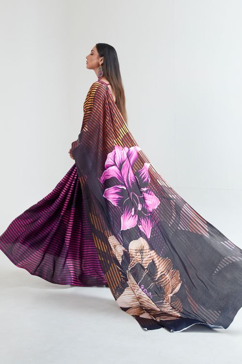 grease black satin crepe saree 4