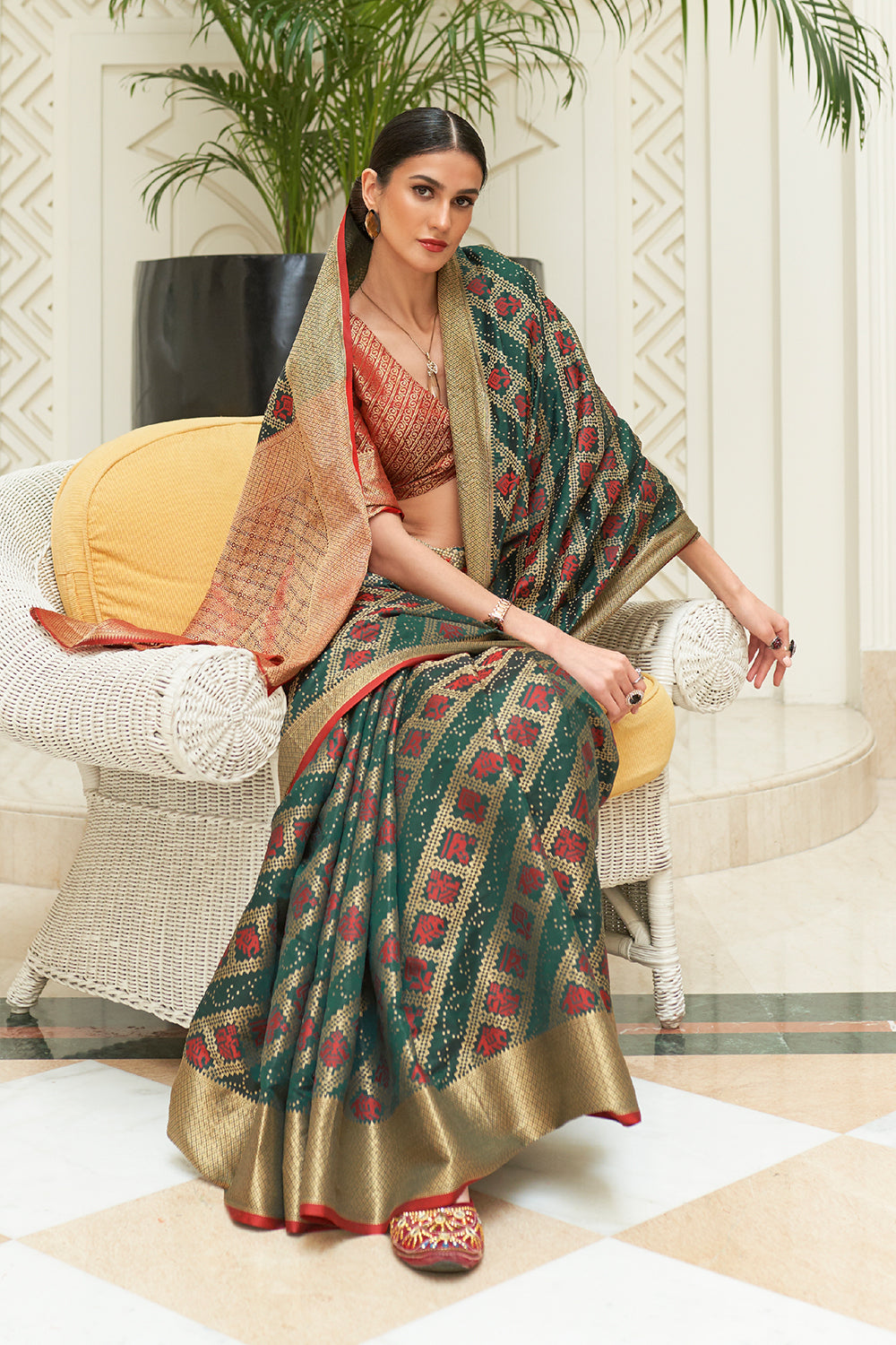 greasy green patola saree 4