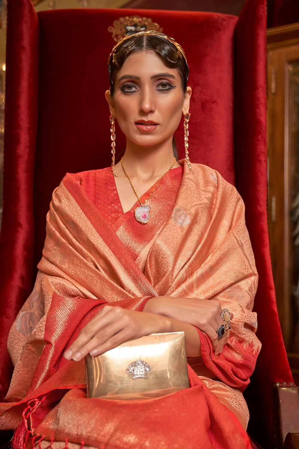cantaloupe orange silk saree 4