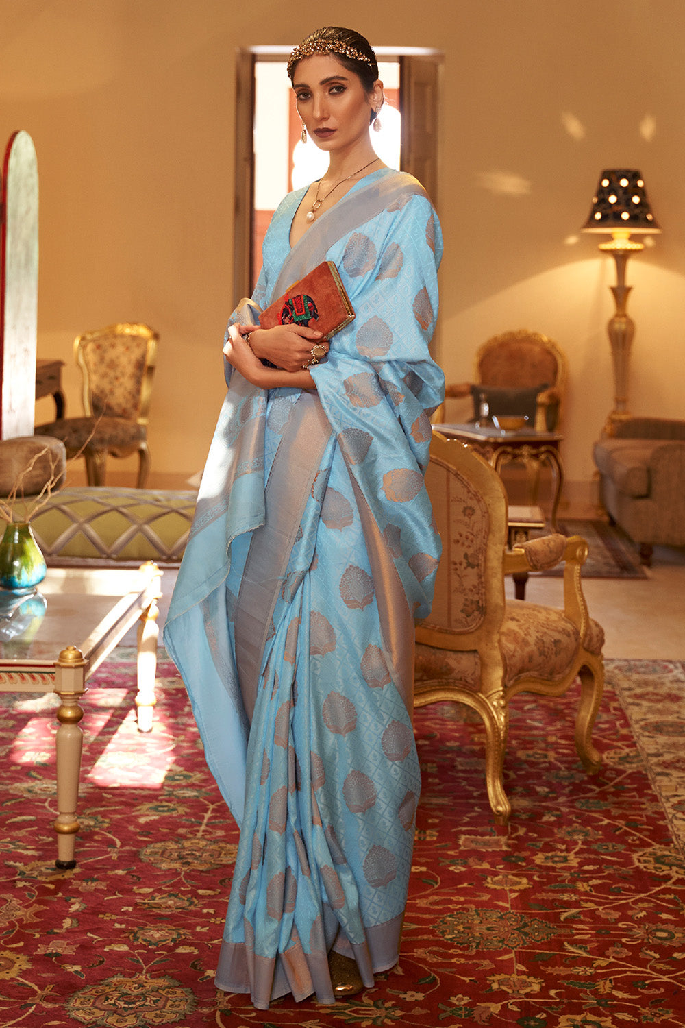 sky blue banarasi silk saree 5