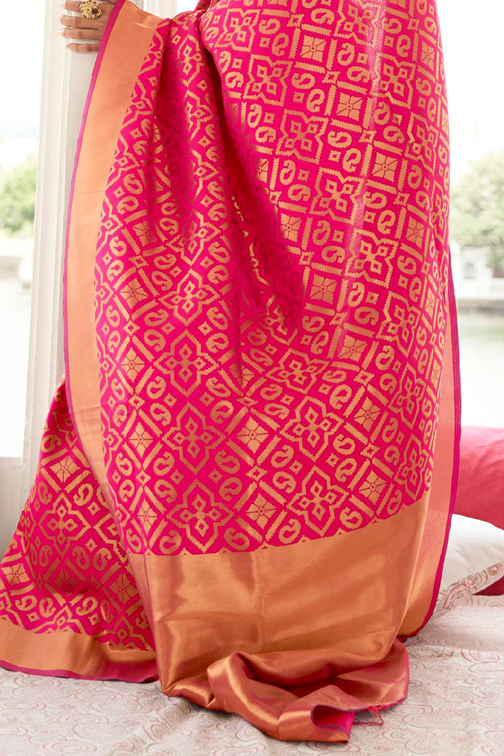 rose pink kanjivaram saree 1 4