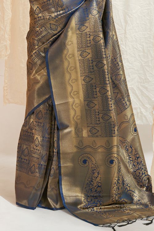 azure blue shimmery kanjivaram saree 2