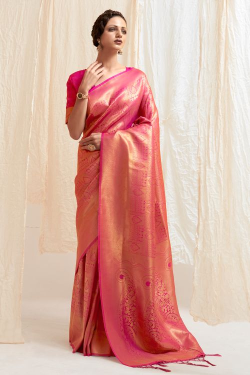 rose pink shimmery kanjivaram saree 3