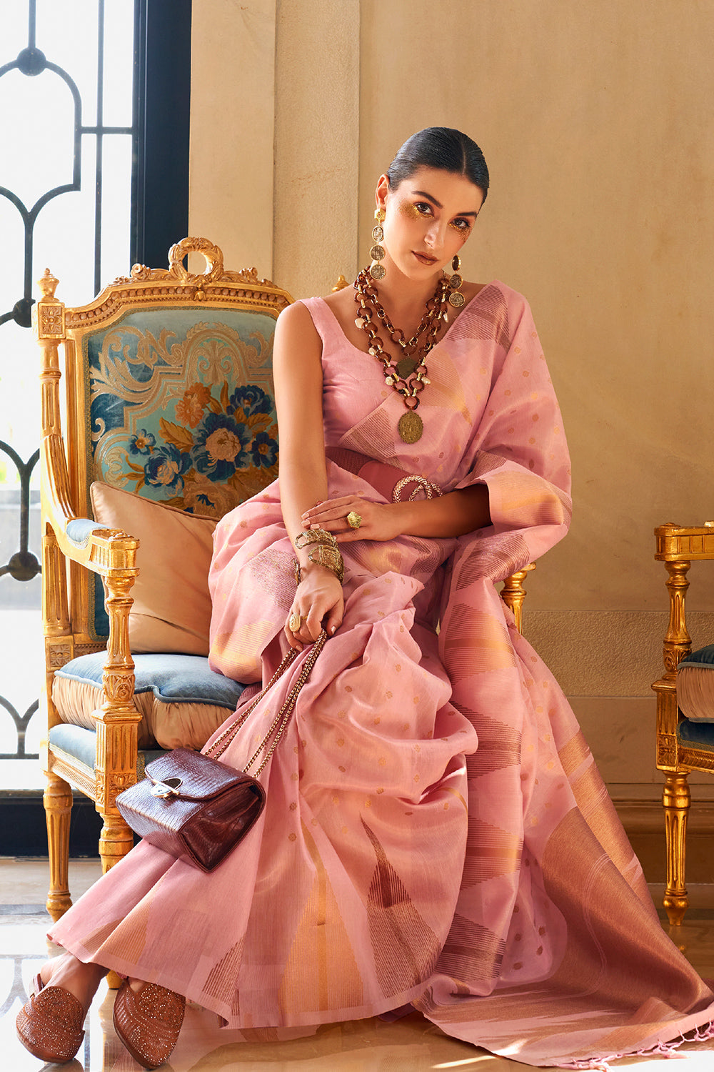 baby pink silk saree 4