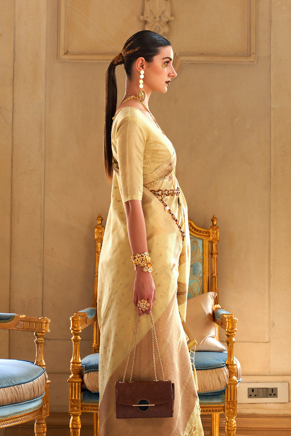 lemon yellow silk saree 4