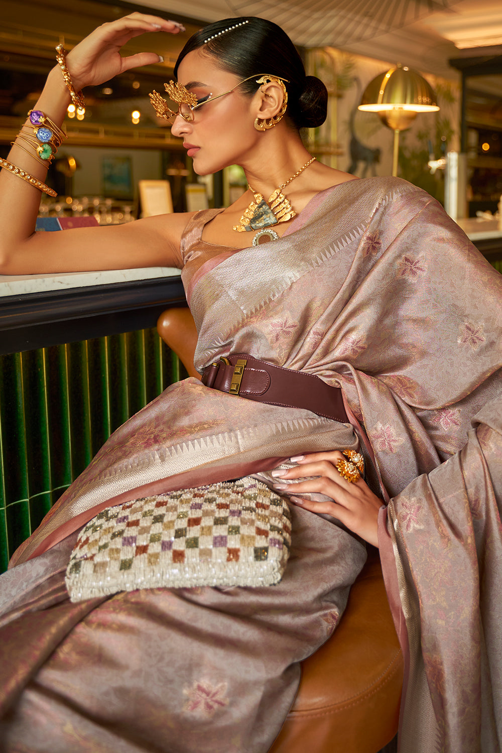tortilla brown organza saree 4