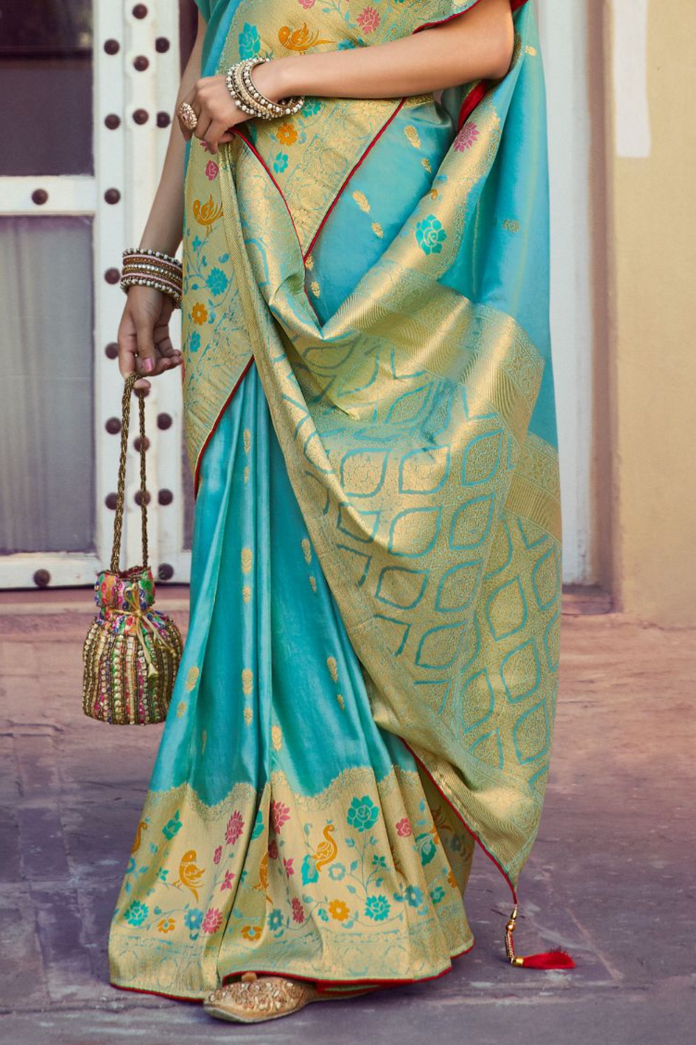 sky blue soft silk saree 5