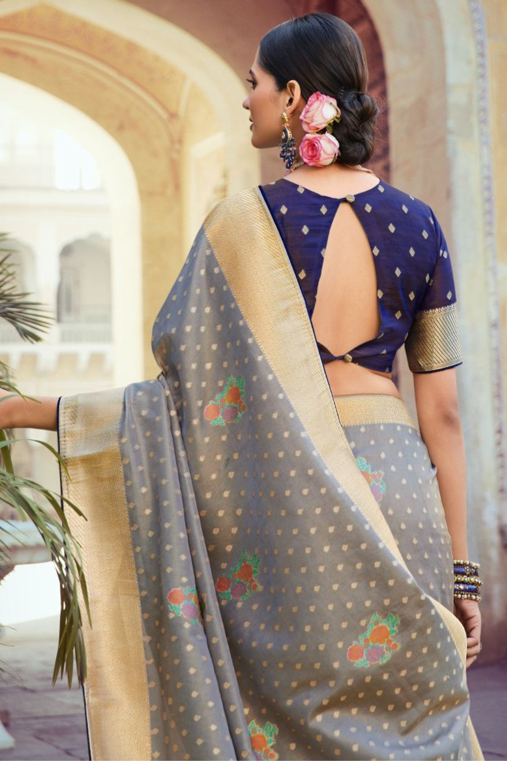 ash grey soft silk saree 2